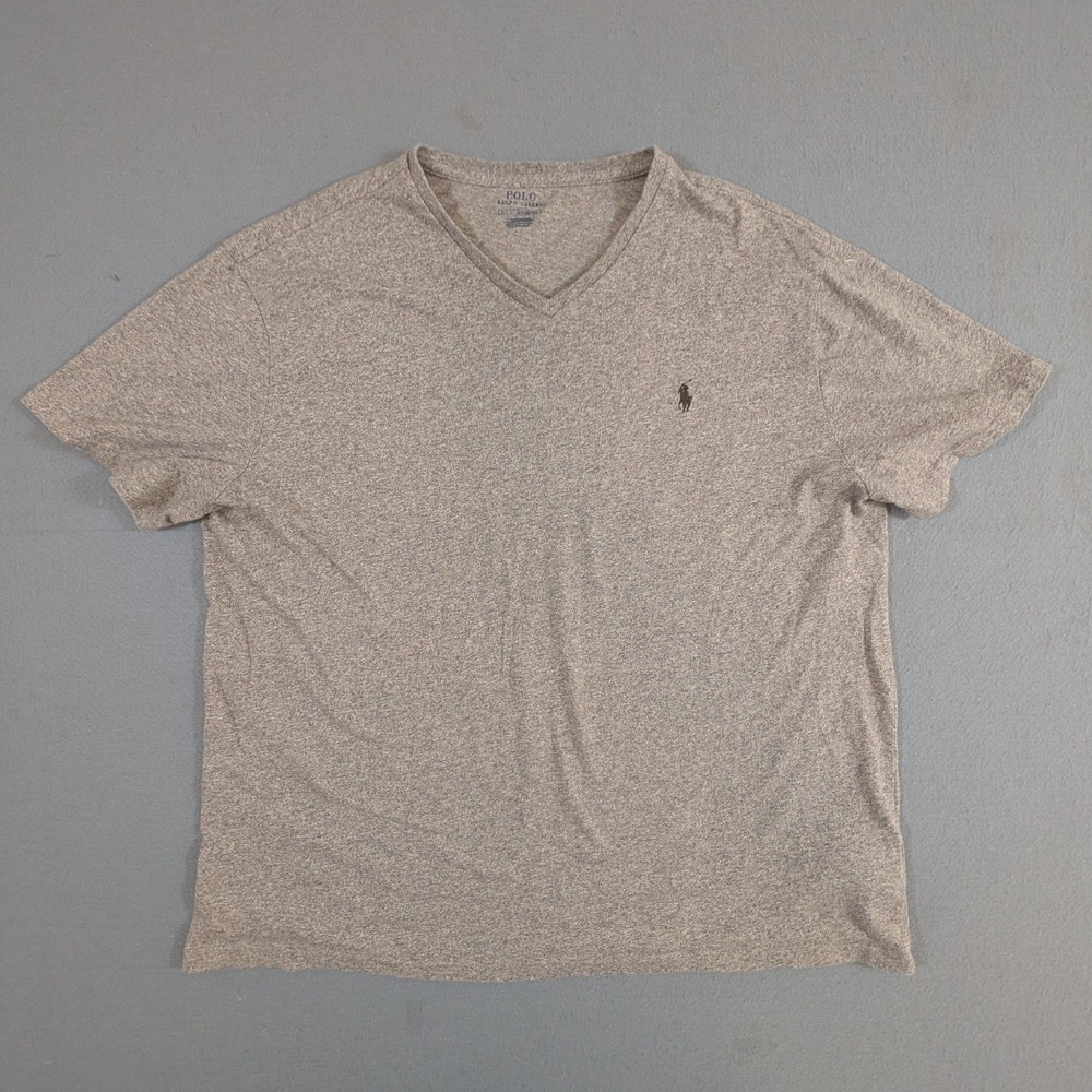Polo Ralph Lauren T Shirt Mens XL Grey Heathered V-Neck Short Sleeve Pony Logo